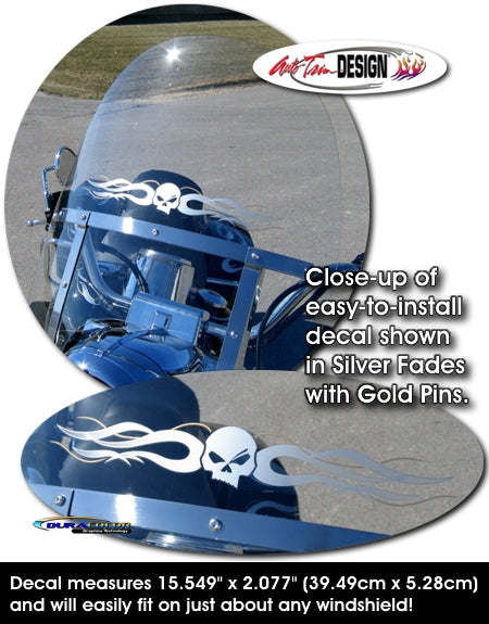Close-up of a decal on a windshield with text about decal installation and features.