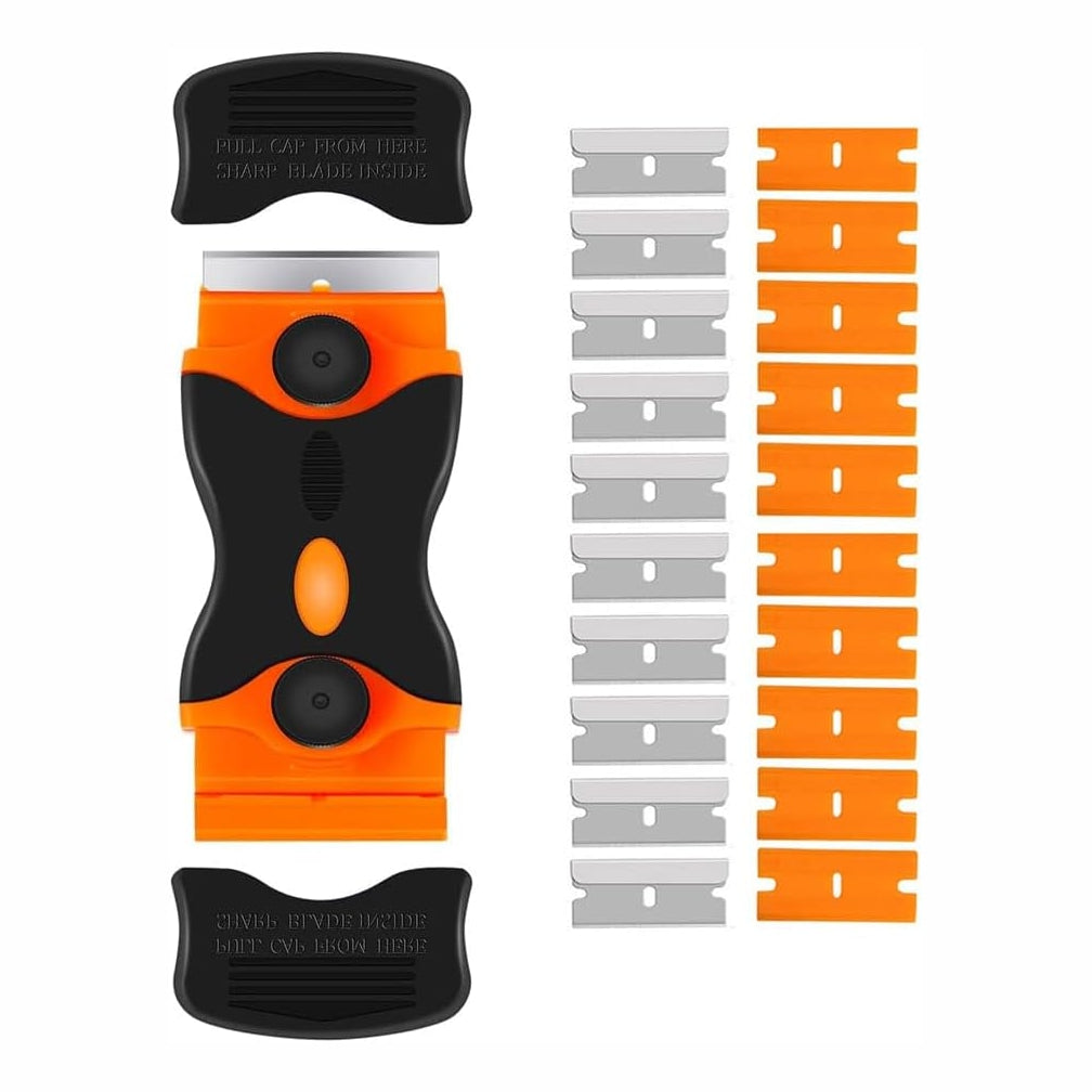 Razor Blade Scraper Tool with 20 Extra Blades & Safety Caps