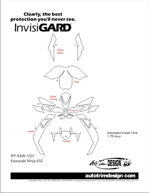 Kit de protección de plástico InvisiGARD para Kawasaki Ninja 650 (2020-2025)